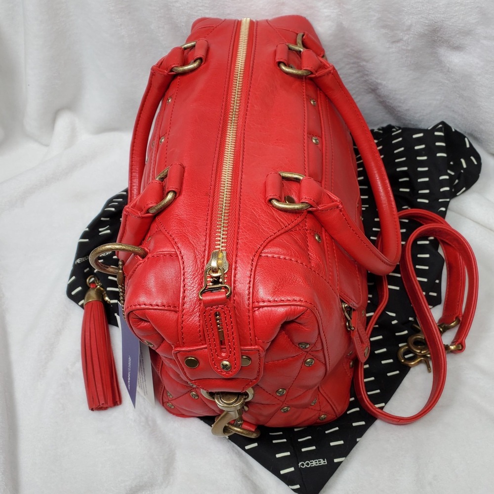 Rebecca Minkoff Red MAB Mini Leather Satchel Handbag Quilted Designer Old Money - Picture 3 of 8